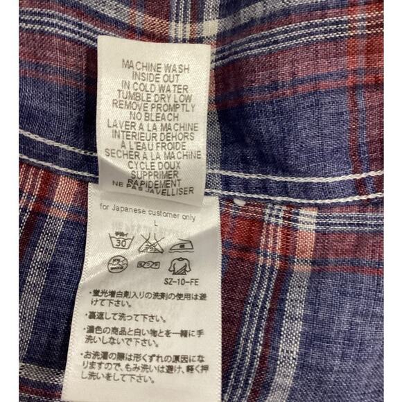 Frank & Eileen Mary Linen Button Front Shirtdress Blue Red Plaid Size Medium - Picture 10 of 10